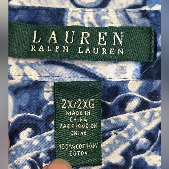 Lauren Ralph Lauren Button Down Blue Floral Paisley 3 Quarter Sleeve 2X - Picture 3 of 7